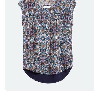 French Grey Multicolor Patterned Top